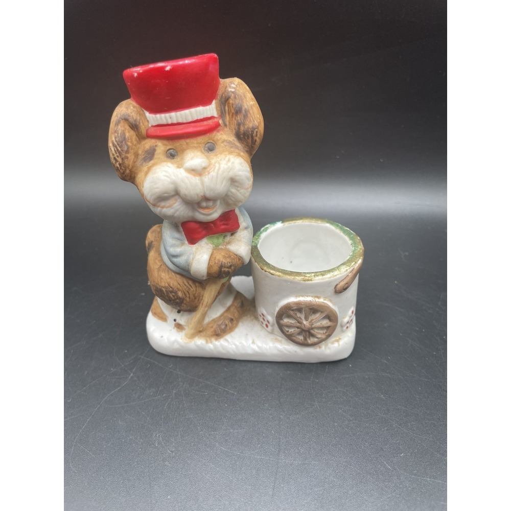 1978 Jasco Luvkin Critters Ceramic Mr. Rabbit  Red Top Hat  Candle Holder